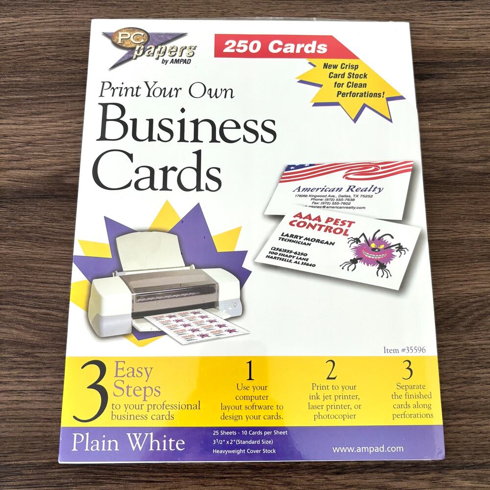 Ampad PC Papers Printable Business Cards - Pack of 250 Cards - White